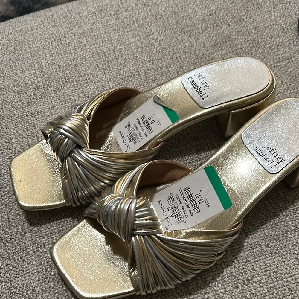 Jeffrey Campbell Gold Heels with Shimmering Pleats